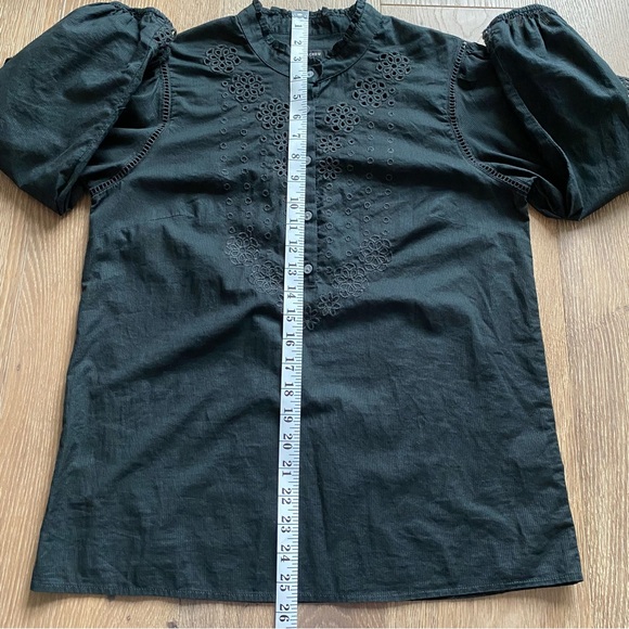 J. Crew Ruffle Sleeve Top Blouse Embroidered Eyelet Black Button Down - Picture 15 of 15